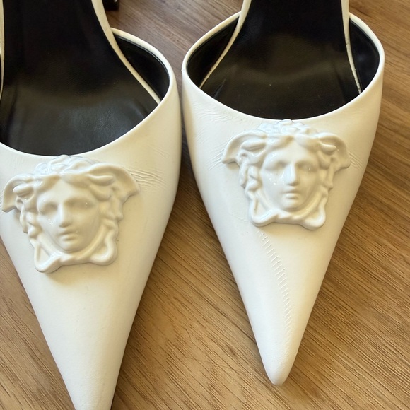 Versace White Pointed Toe Slingback Heels - Picture 9 of 9
